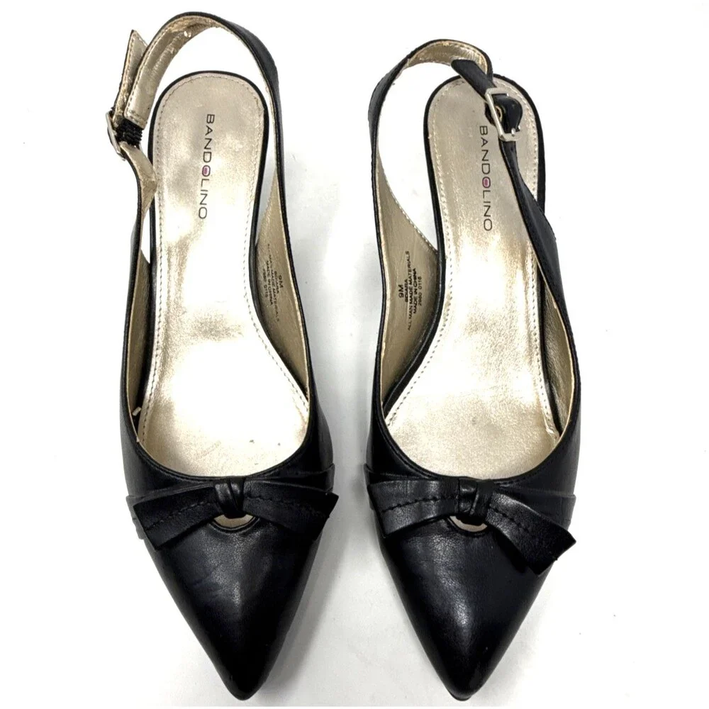 Bandolino Bolara Kitten Heel Slingback Womens Sz 9 Black Bow Tie Pointed Toe